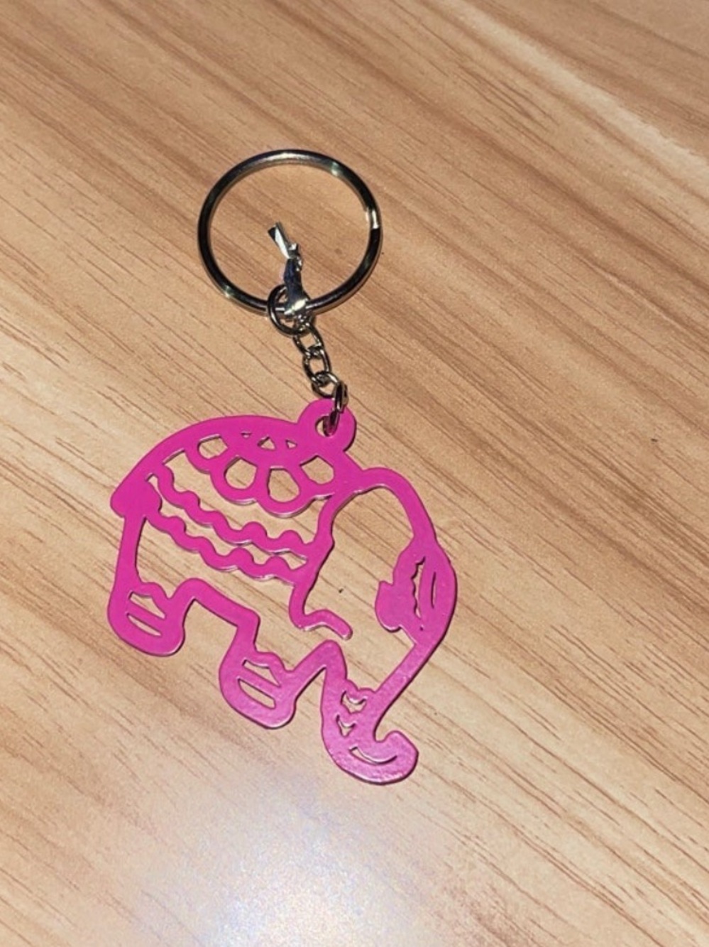 Pink tribal Elephant Metal Keychain